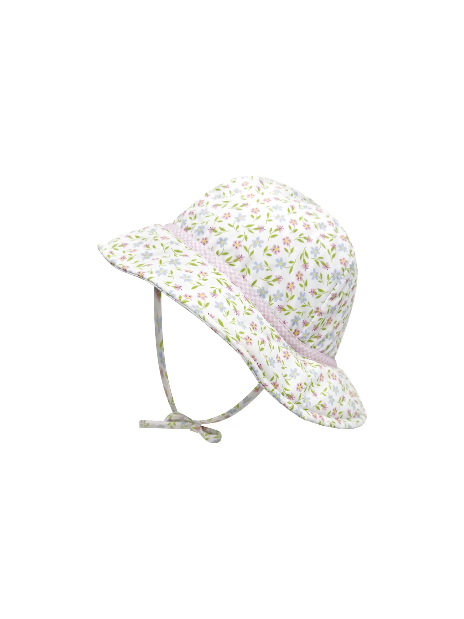 Beach Bucket Hat - Fairhope Floral, Baby Pink Minigingham