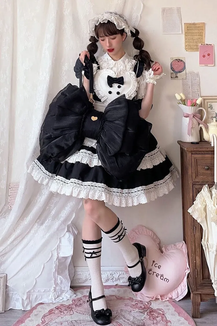Black Big Bowknot Metal Heart Nameplate Lolita Backpack