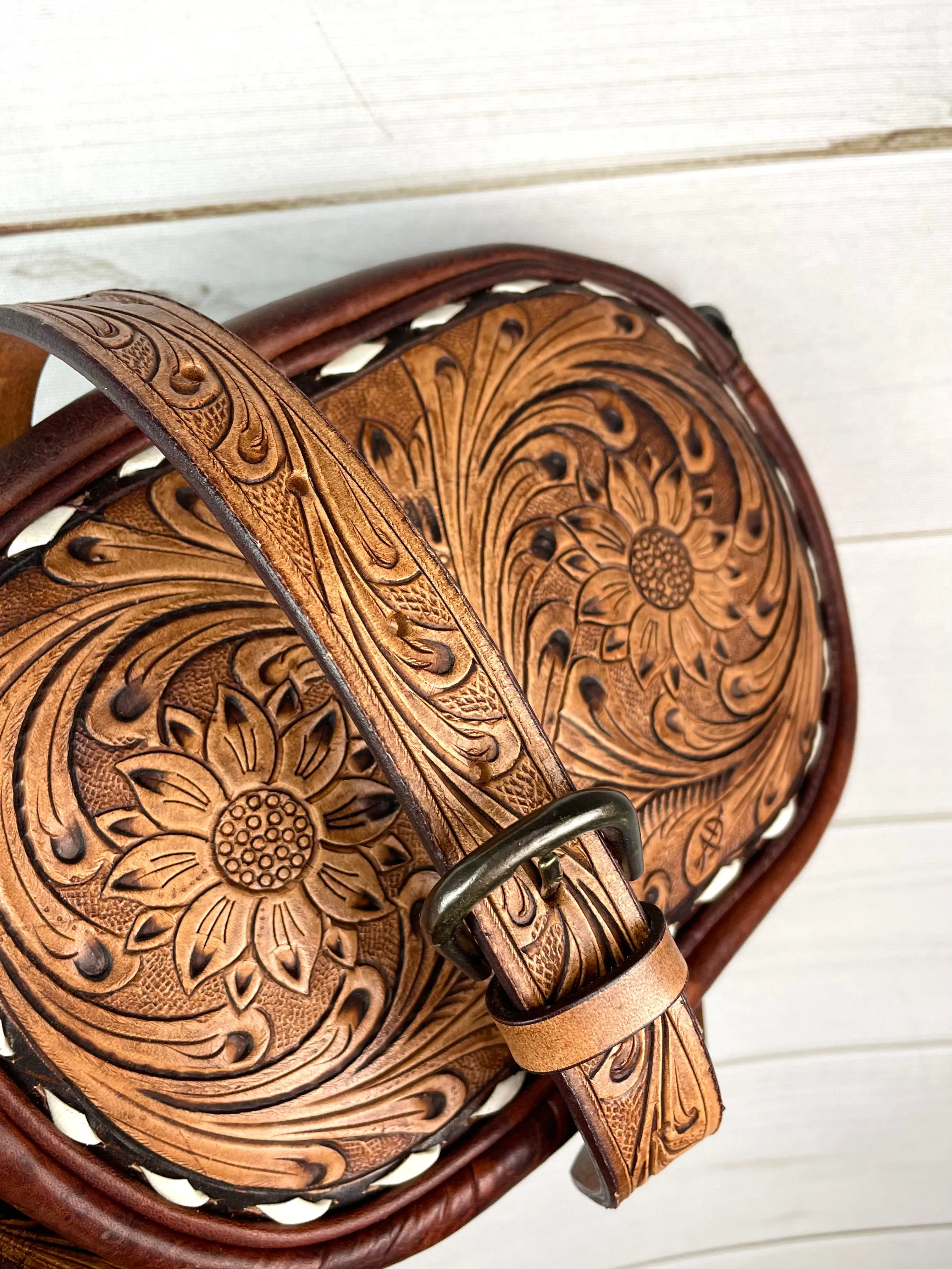 Darling Tooled Buckstitch Leather Crossbody Bag