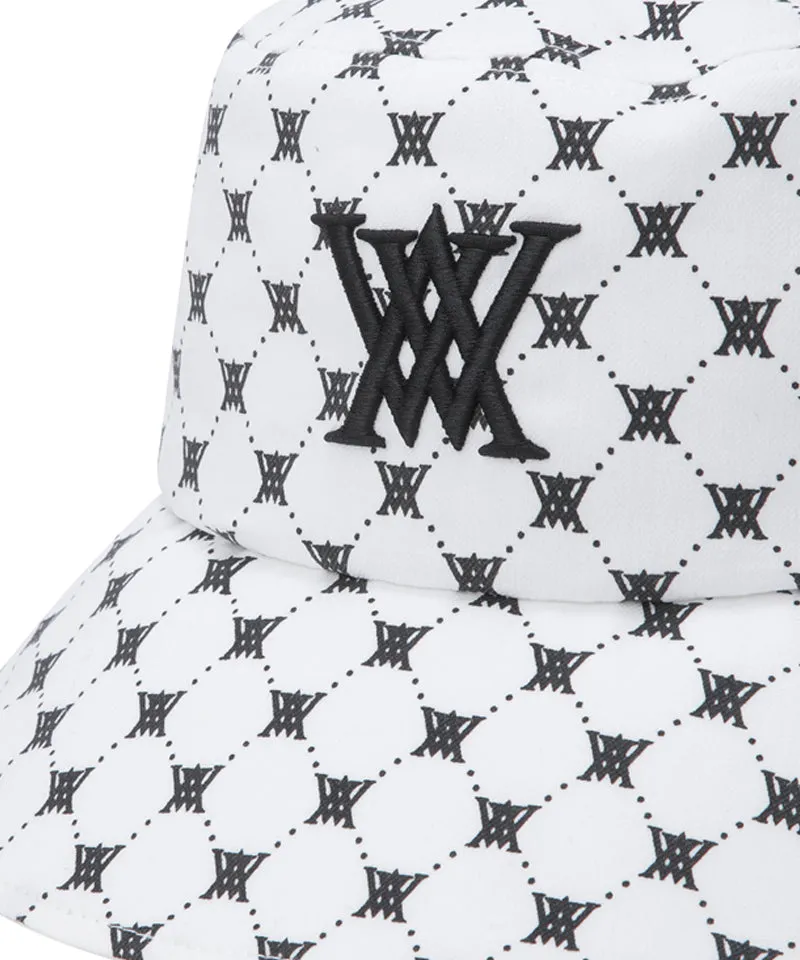Unisex Monogram Pattern Bucket Hat - White